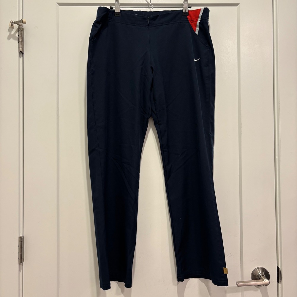 Nike Navy Blue Red White Track Pants Womens Size Large L 12-14 Athletic Joggers